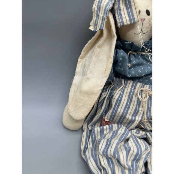 Handmade Fabric Bunny Doll Blue Polka Dot Top & Striped Pants Easter 19" READ - Picture 2 of 6